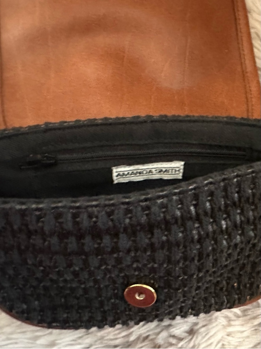 Amanda Smith Crossbody Bag in Black and Brown Woven Vegan Leather - Picture 8 of 12